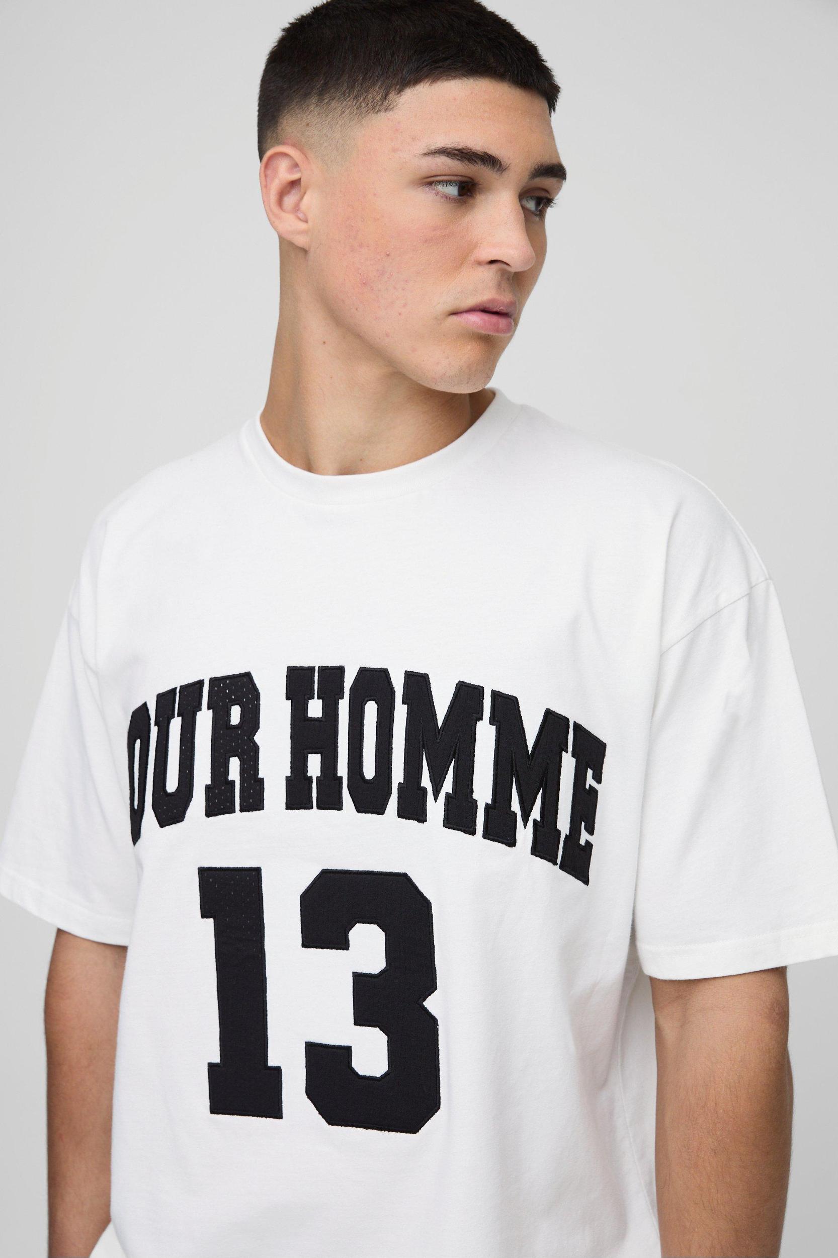 Oversized Mesh Applique Homme T-Shirt And Short Set | boohooMAN USA Product Image
