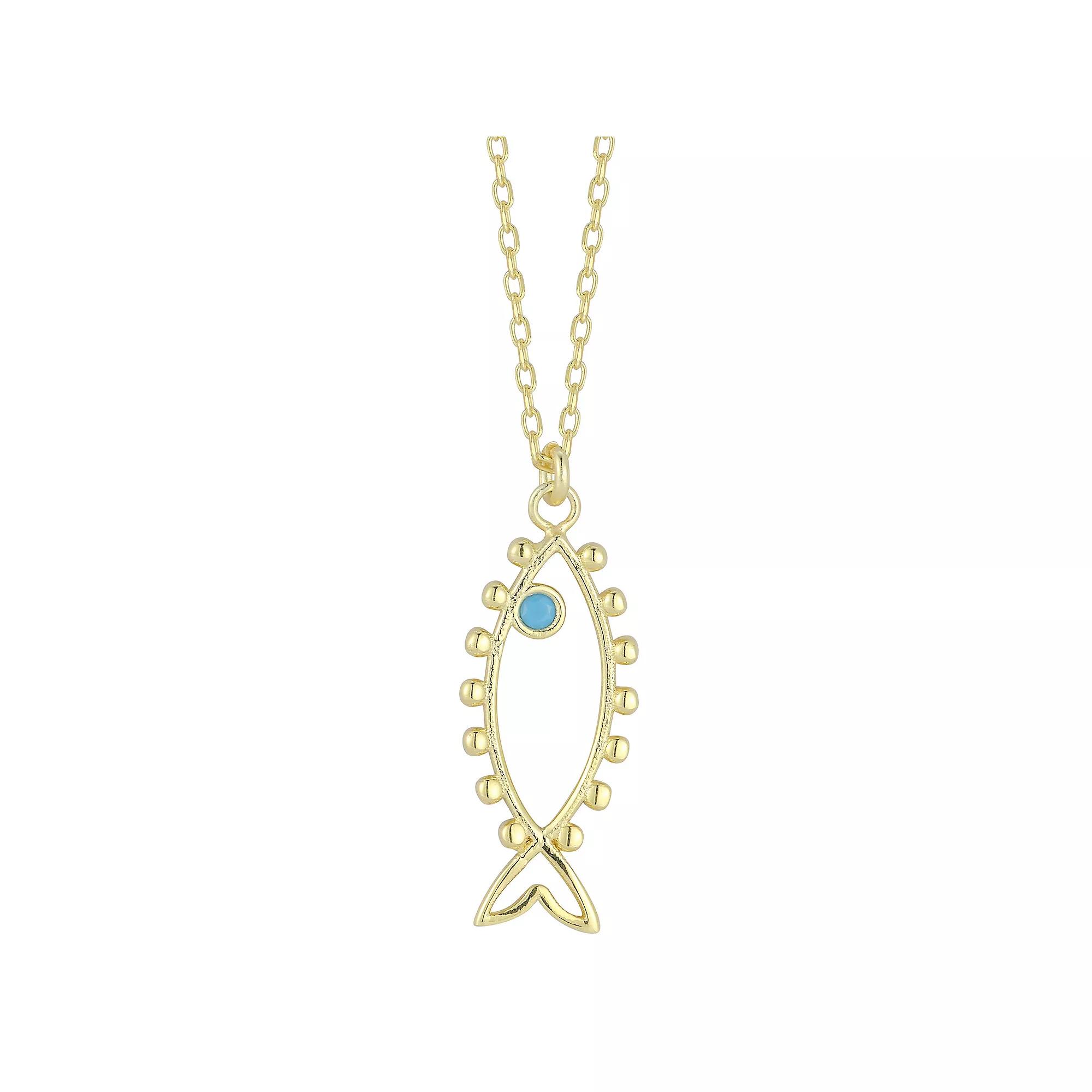 Sunkissed Sterling Sterling Silver Simulated Turquoise Fish Pendant Necklace, Women's, Size: 18", Gold Tone Product Image