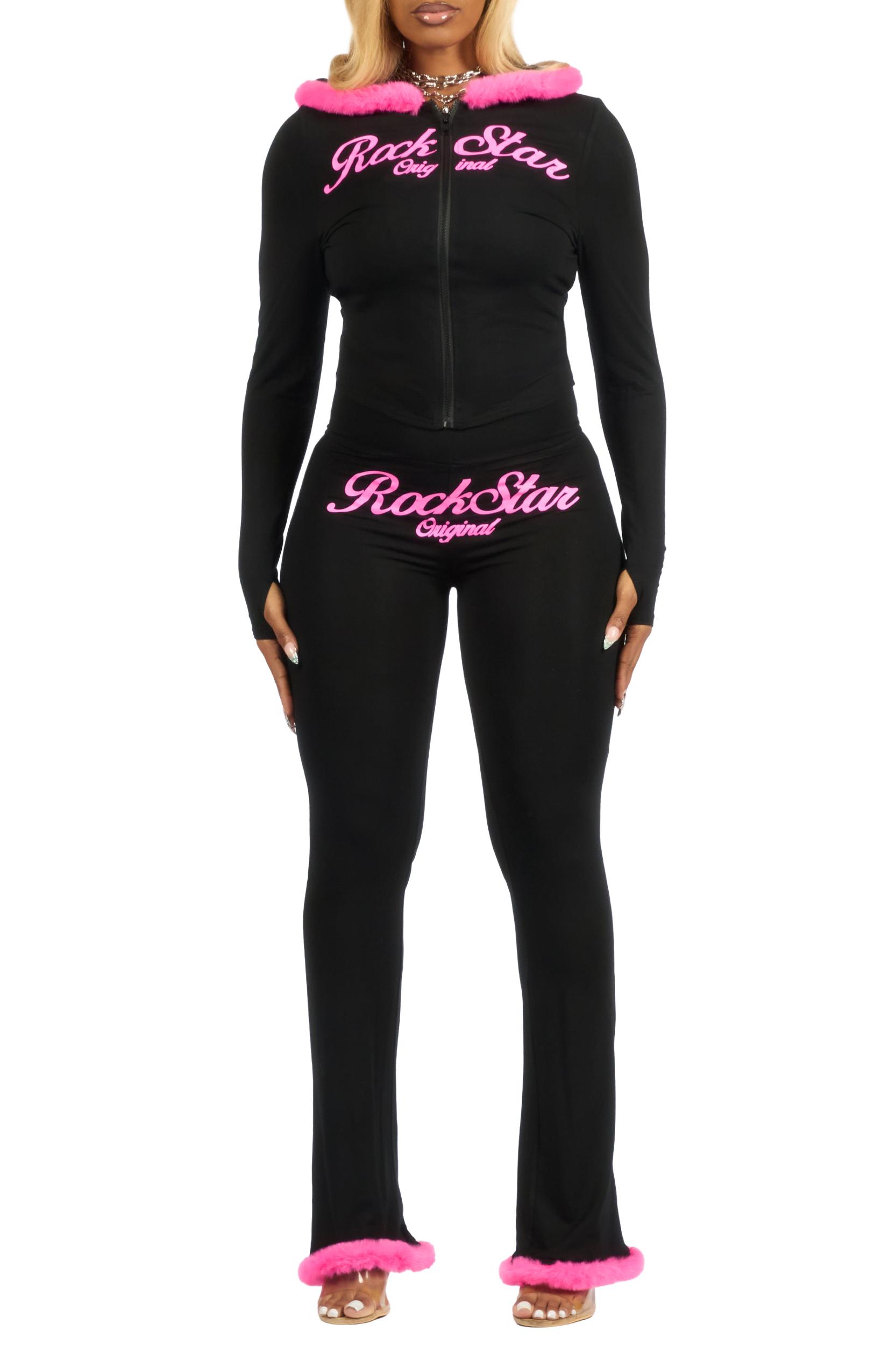 Metrie Black Lounge Track Set With Fur Trim Female Product Image