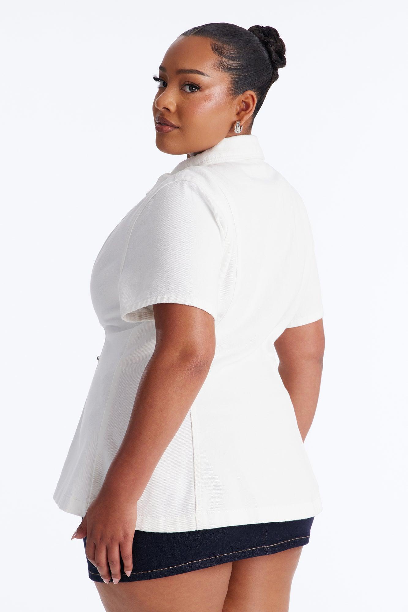 Nina Cinched Waist Denim Shirt - White Female Product Image