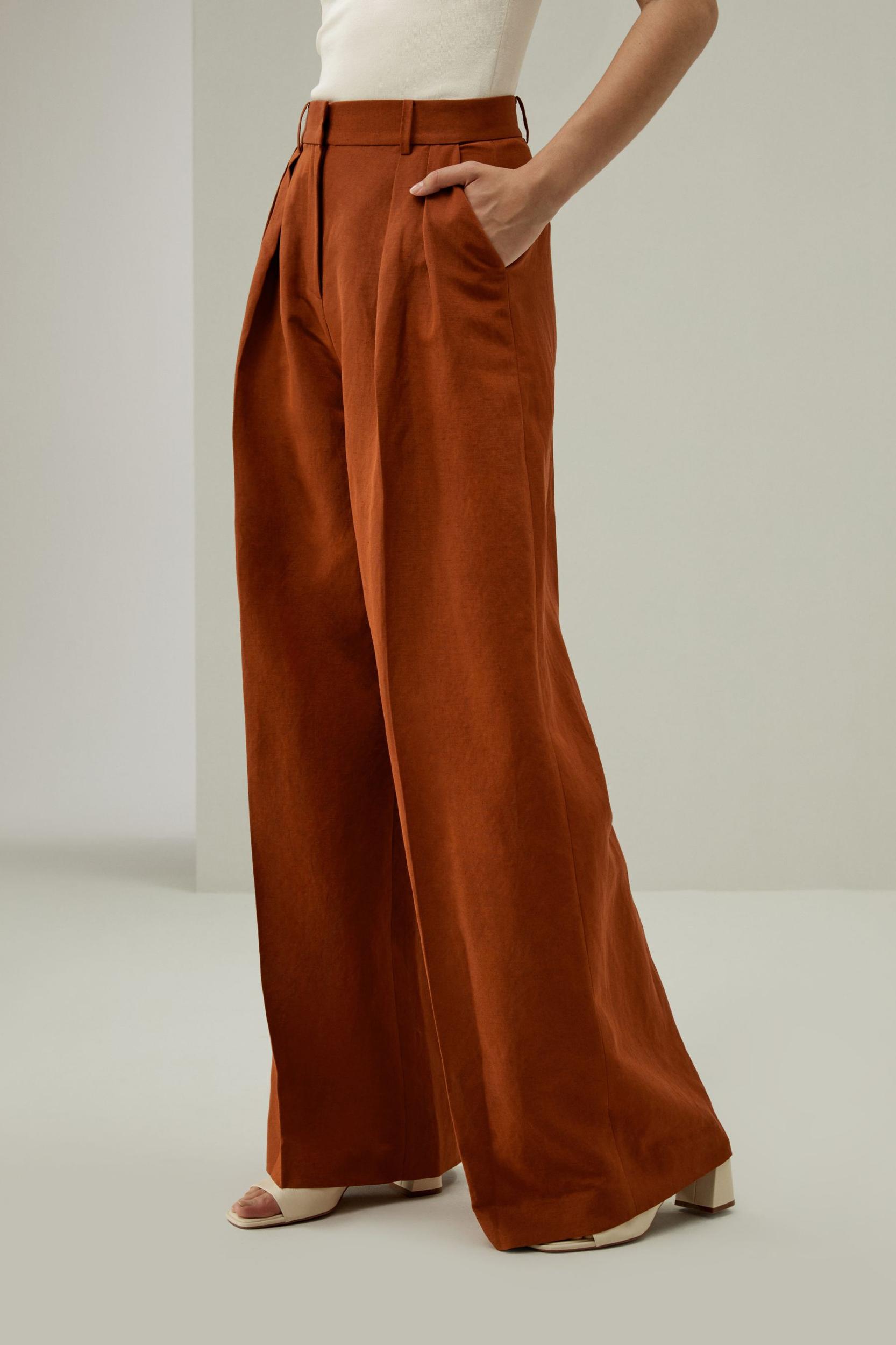 Front-Pleated Silk-Linen Blend Trousers Product Image