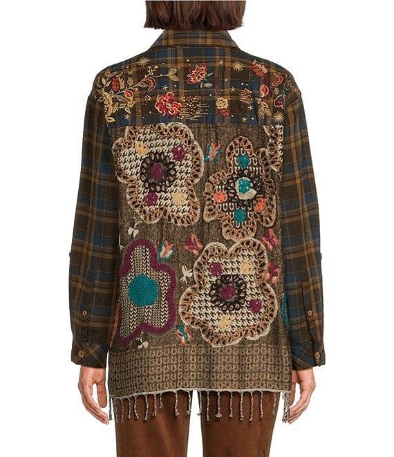 John Mark Mix Media Collar Long Sleeve Button Front Top Product Image