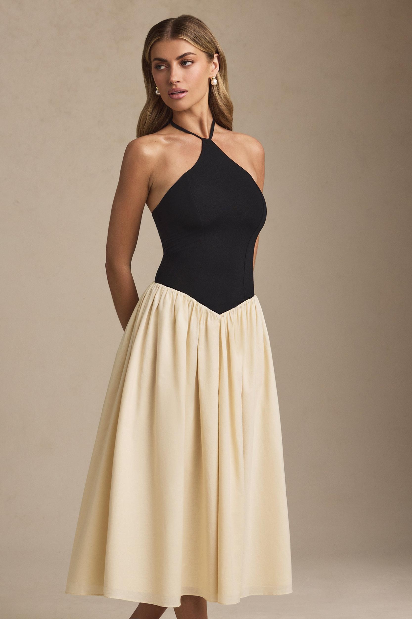 Halterneck A-Line Midaxi Dress in Black Product Image