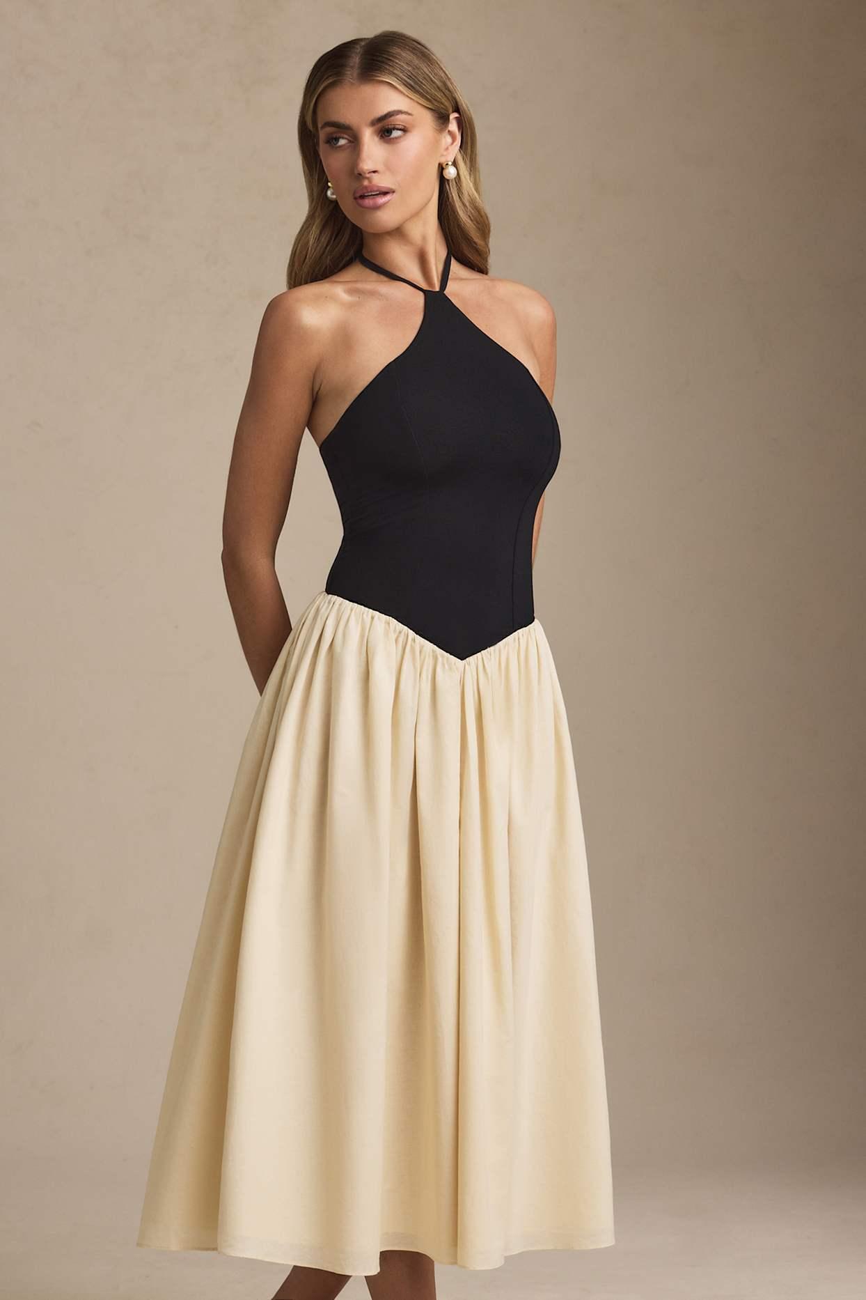 Halterneck A-Line Midaxi Dress in Black Product Image