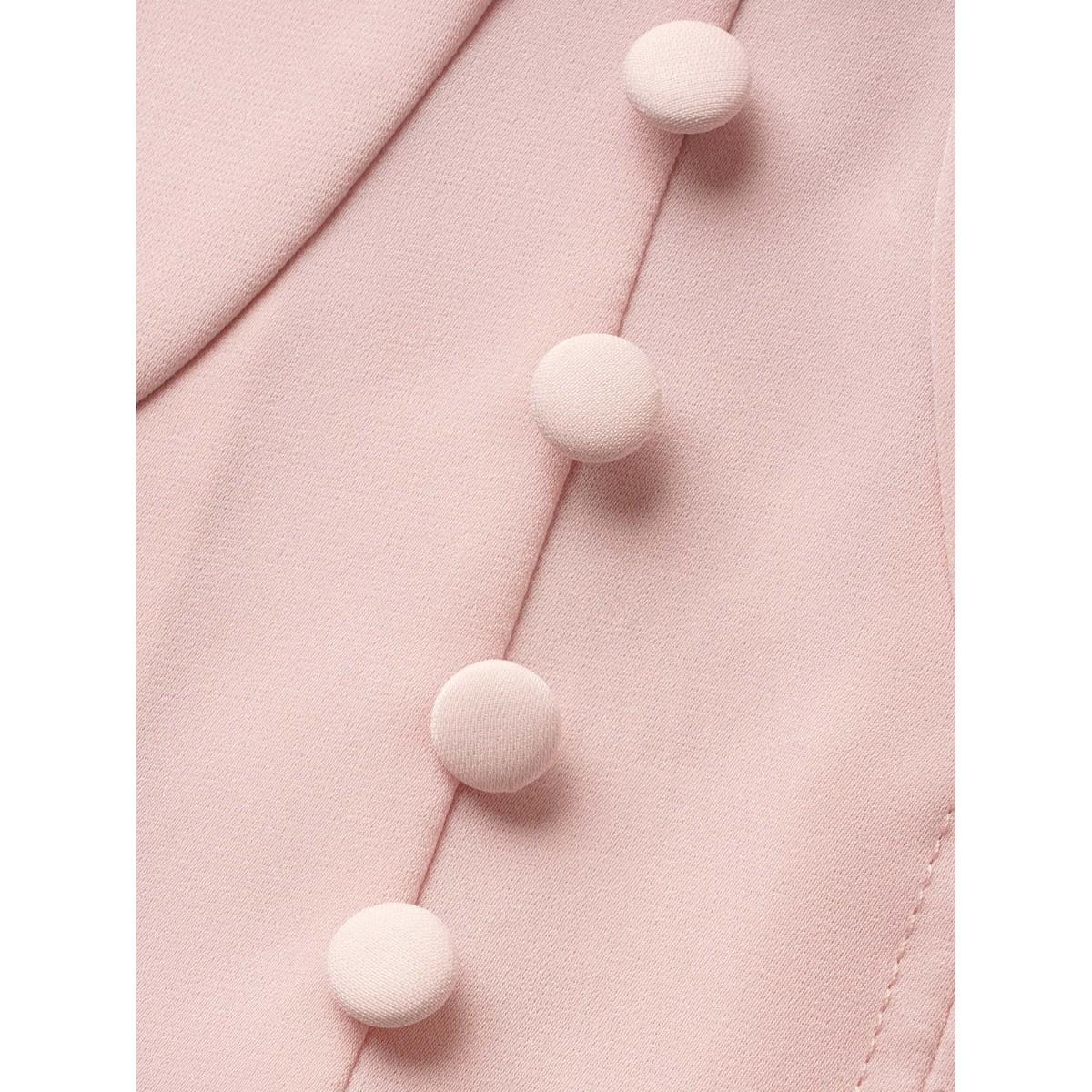 Plus Size MistyRose Solid Heart Neckline Pleated Button Detail Blouse Women Elegant Short sleeve Heart neckline Everyday Blouses BloomChic 22-24/3X Product Image