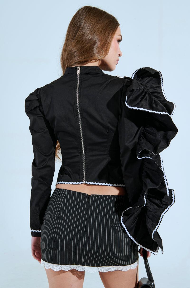 BRING THE DRAMA POPLIN BOW TOP IN BLACK Product Image