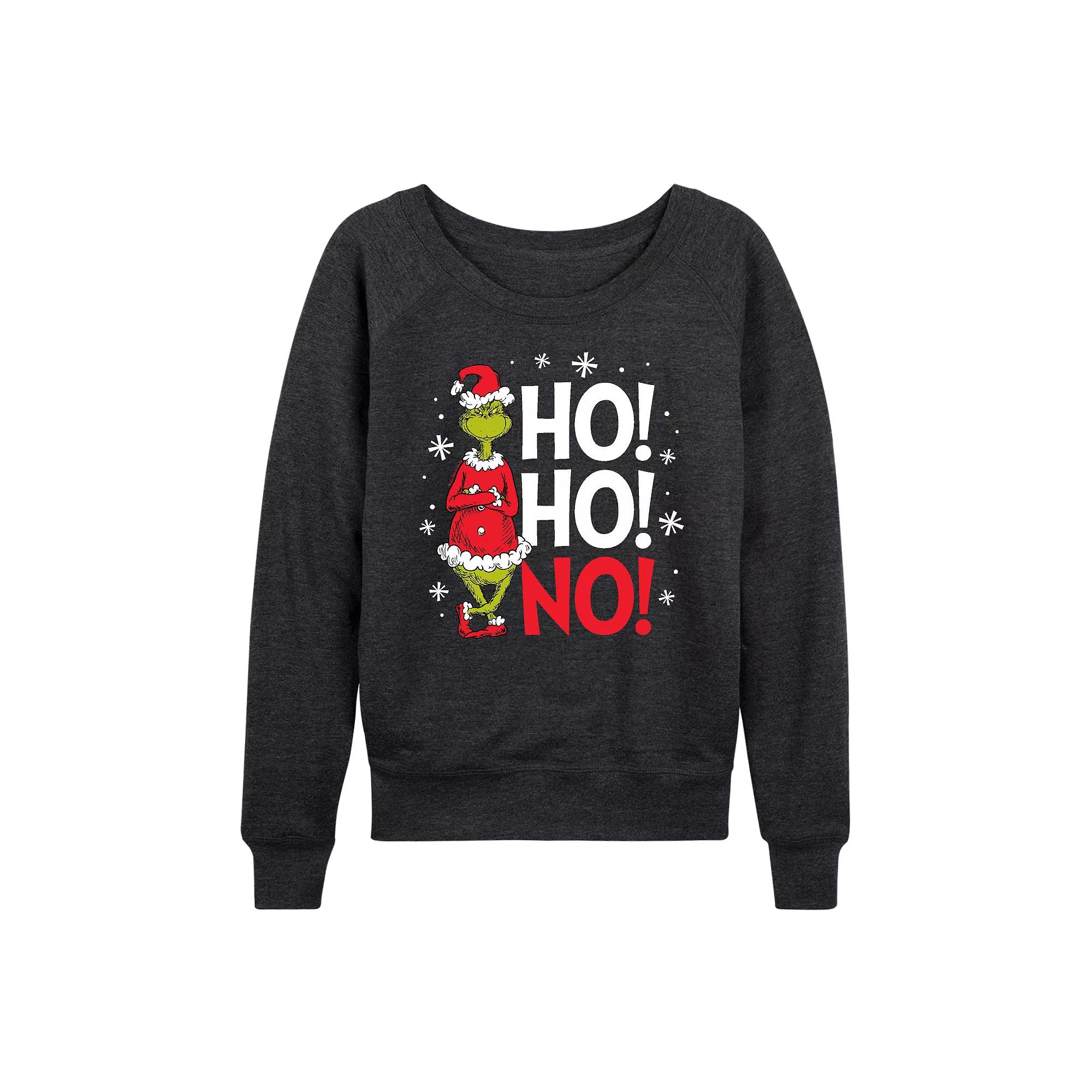 Women's Dr. Seuss The Grinch Ho Ho No French Terry Long Sleeve Tee, Girl's, Size: XXL, Heather Grey Product Image