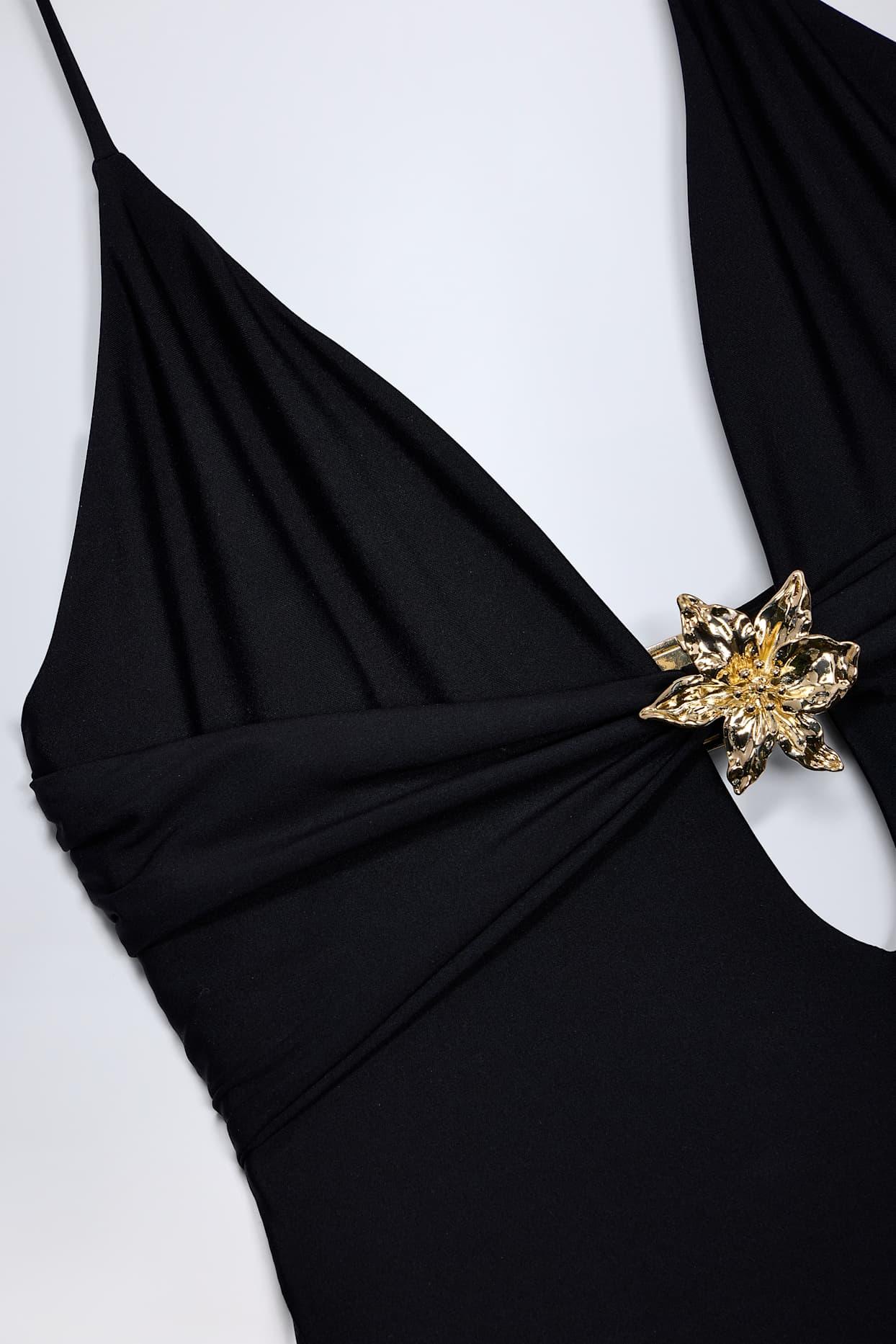 Cut-Out Hardware-Detail Swimsuit in Black Product Image