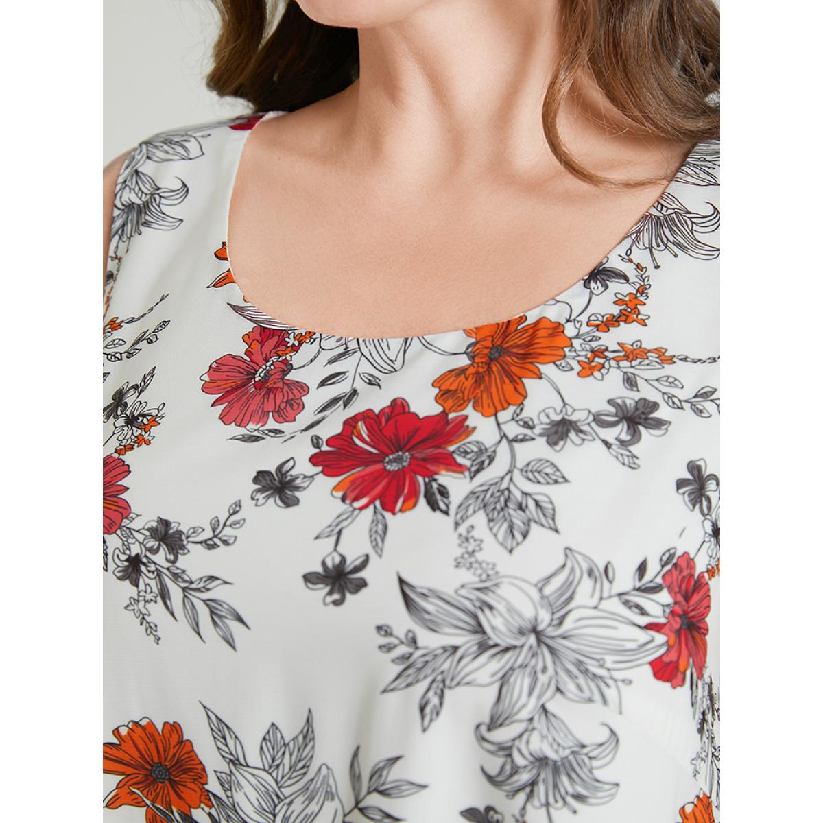 Plus Size Floral Print Fringe Trim Tank Top Women White Vacation Dailywear Tank Tops Camis BloomChic 10/M Product Image