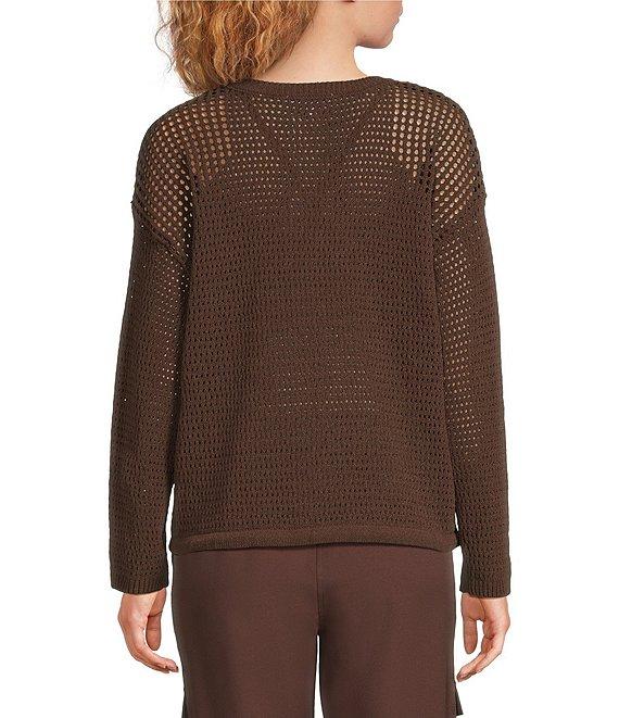 Kinesis Mesh Shoulder Tie Hem Crew Neck Long Sleeve Sweatshirt Product Image