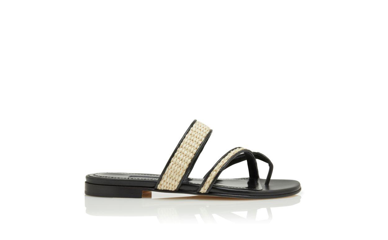 SUSARA Black and Beige Raffia Flat Sandals  Product Image