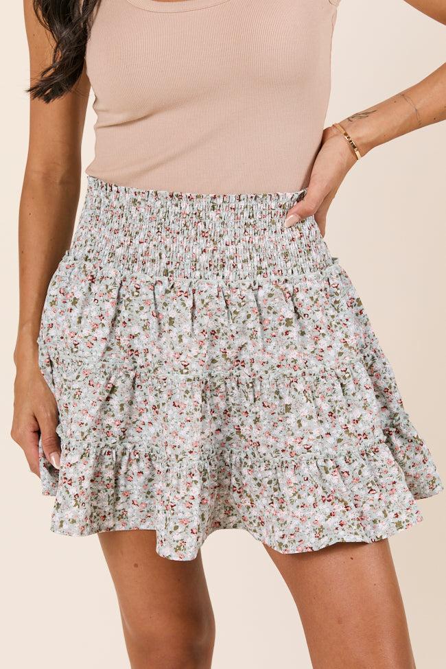 Through the Garden Sage White Floral Skort Product Image