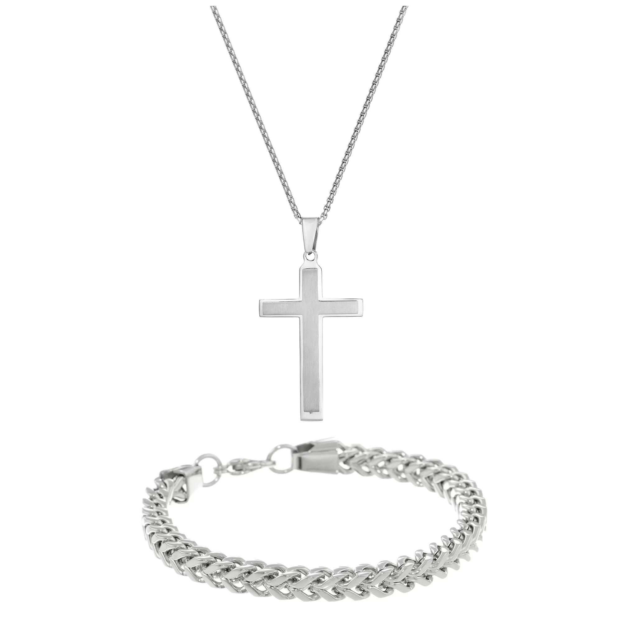 Men's LYNX Stainless Steel Cross & Chain Bracelet Set, Size: 24", Silver Product Image