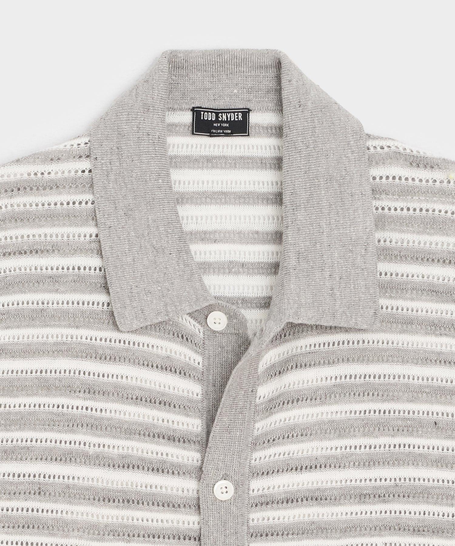 Cropped Pointelle Linen Sweater Polo Product Image