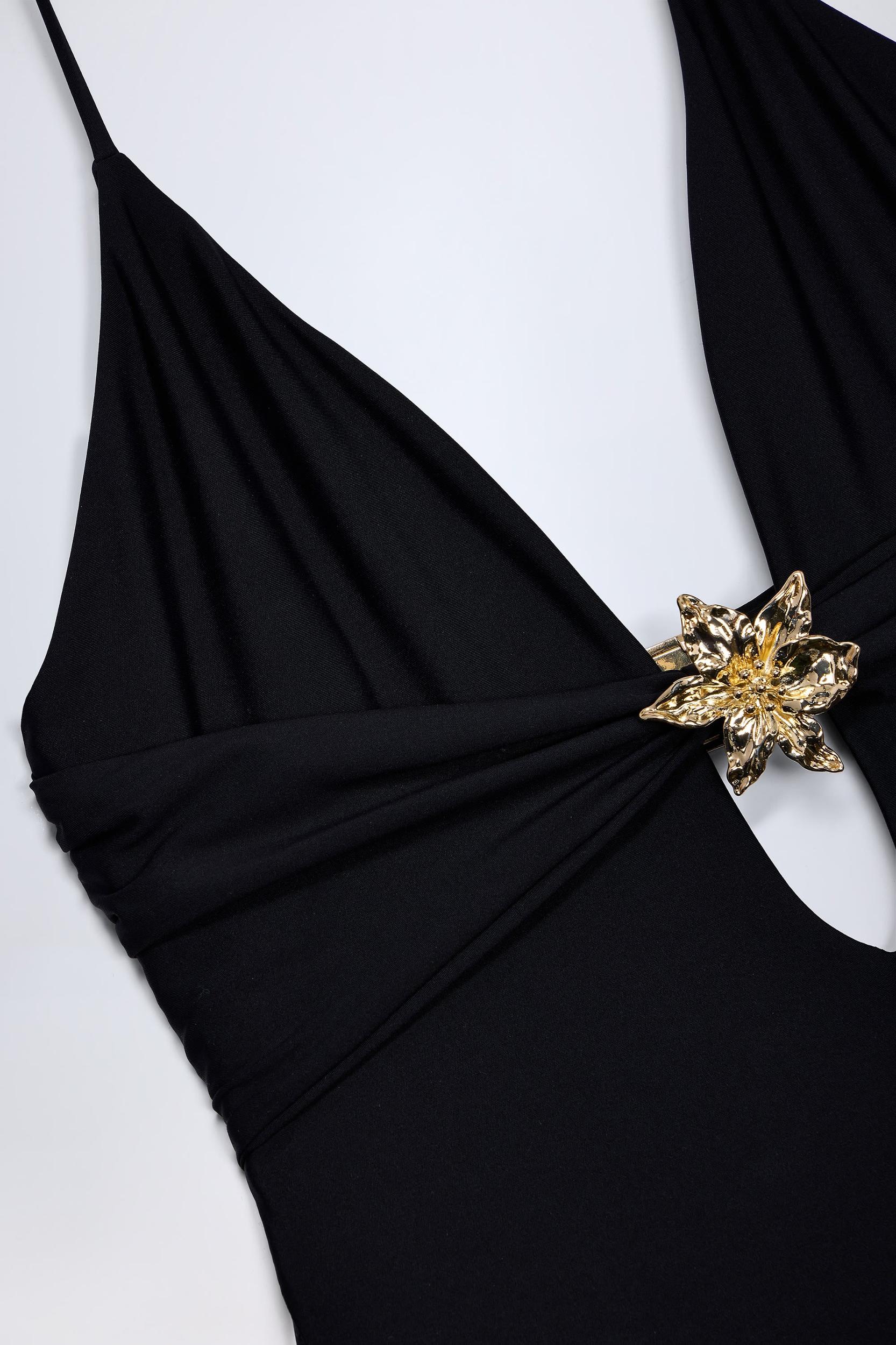 Cut-Out Hardware-Detail Swimsuit in Black Product Image