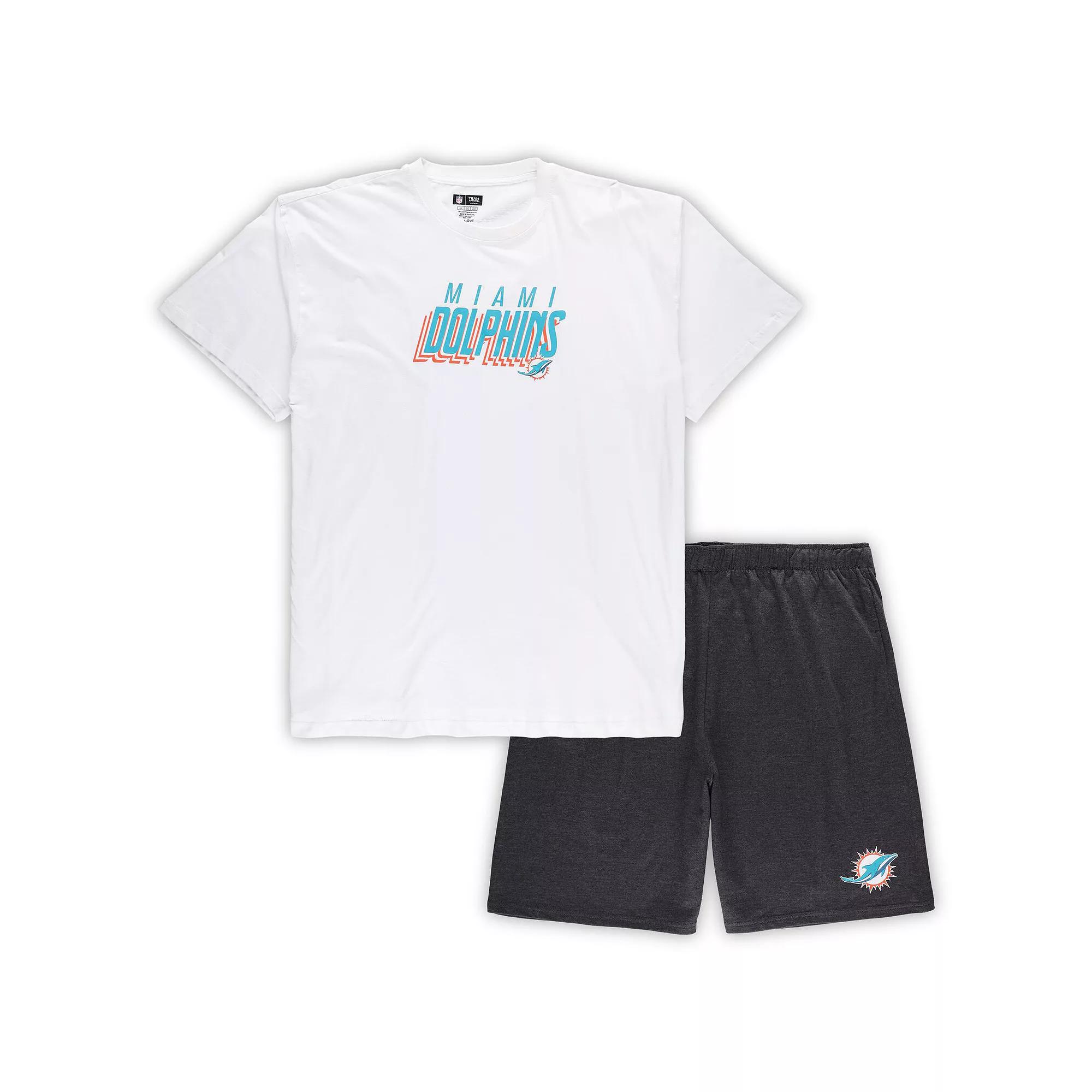 Men's Concepts Sport White/Charcoal Miami Dolphins Big & Tall T-Shirt and Shorts Set, Size: 3XLT Product Image