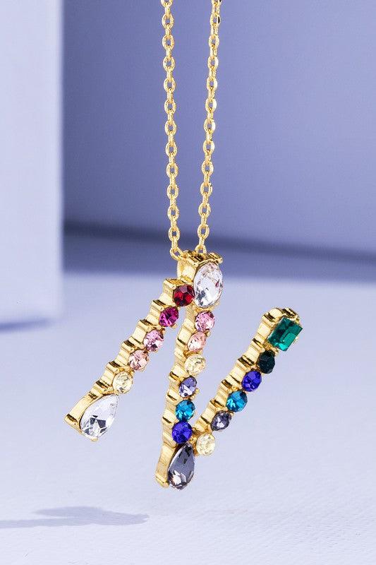 Multi Colored Rhinestone Letter Necklace Product Image