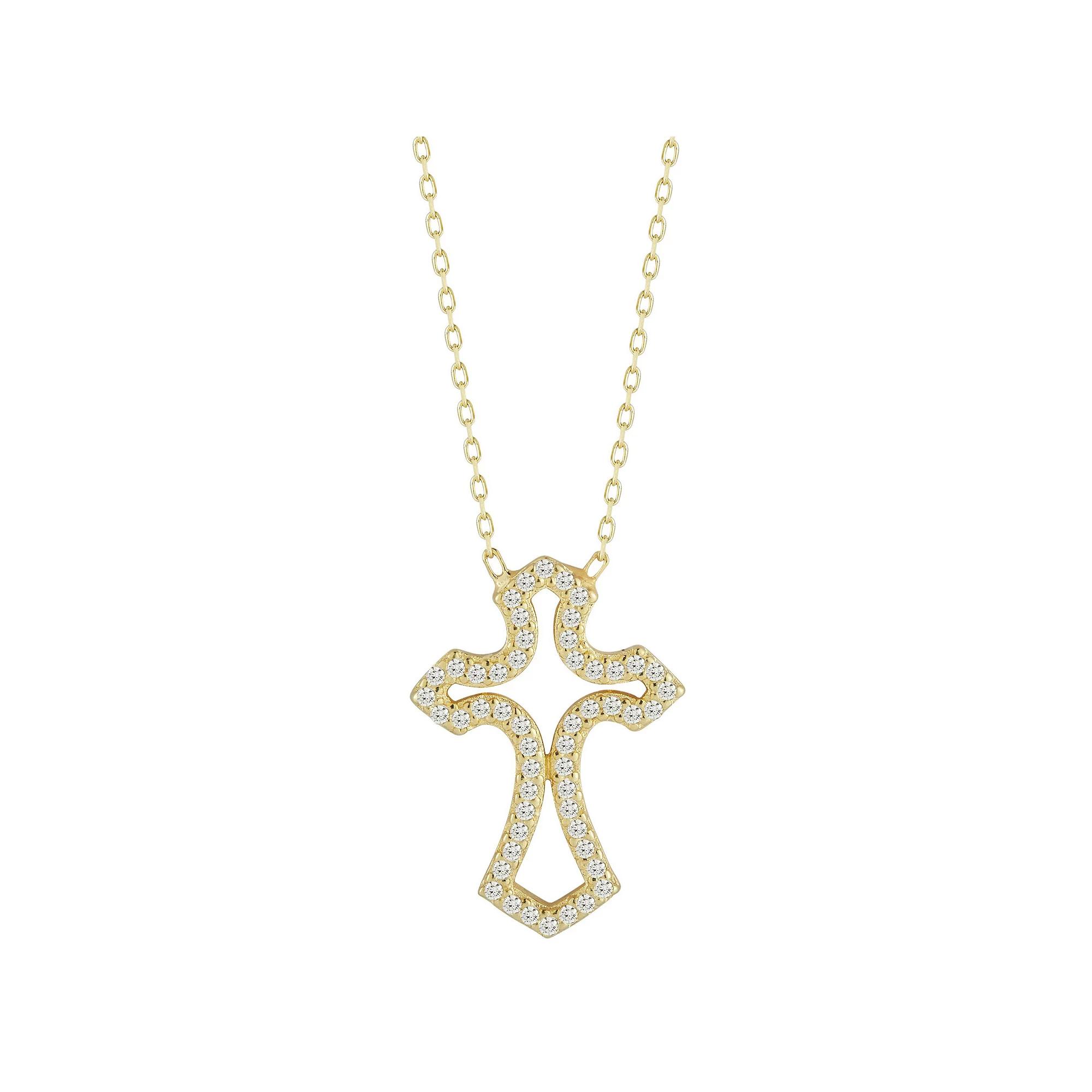 Sunkissed Sterling Cubic Zirconia Open Cross Pendant Necklace, Women's, Size: 18", Gold Tone Product Image