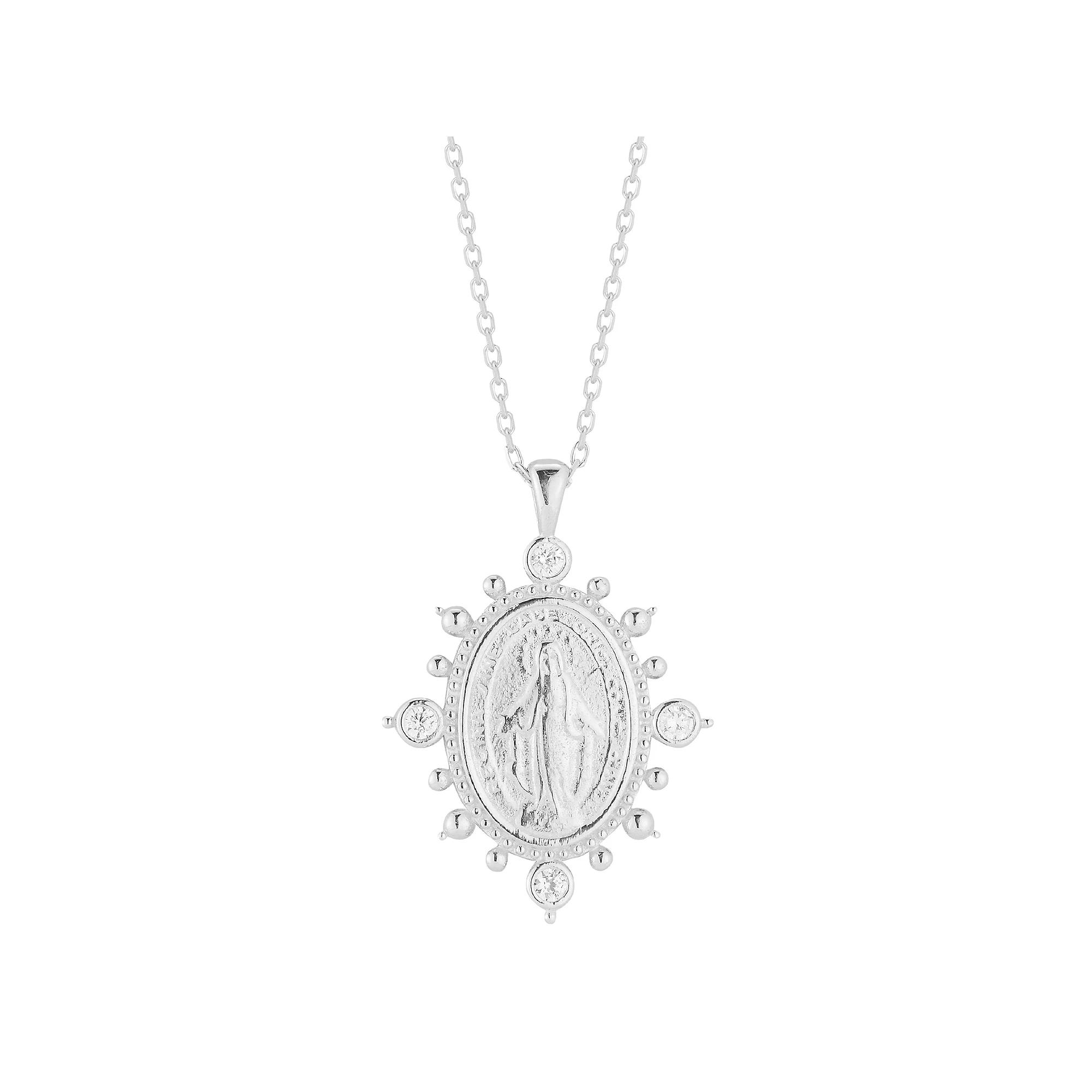 Sunkissed Sterling Cubic Zirconia Virgin Mary Necklace, Women's, Silver Tone Product Image