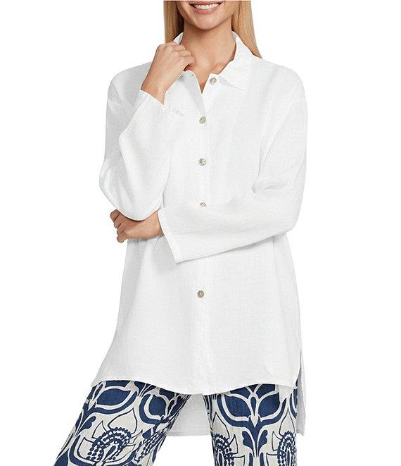 Bryn Walker Mirren Light Linen Point Collar Long Sleeve High-Low Oversized Shirt Product Image