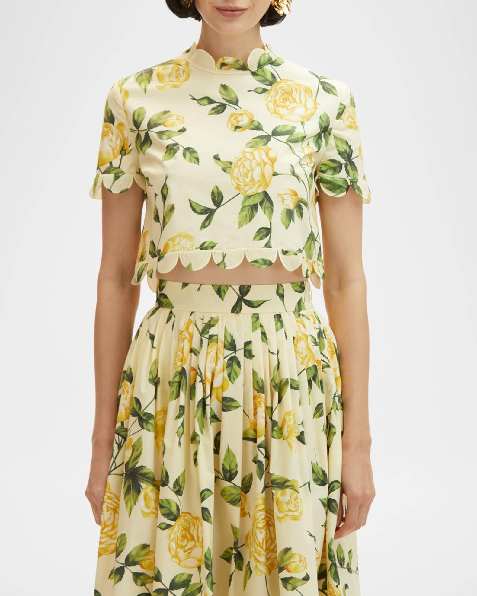 English Roses Scalloped Crop Poplin Blouse Product Image