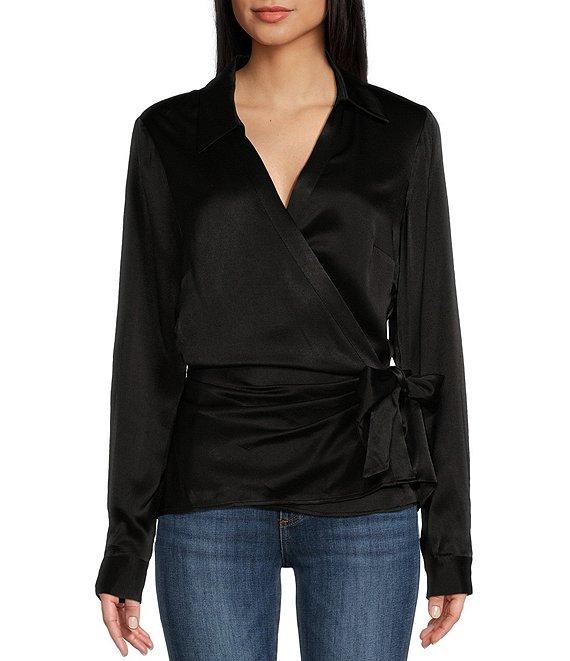 Guess Karley Long Sleeve Tie Side Wrap Top Product Image