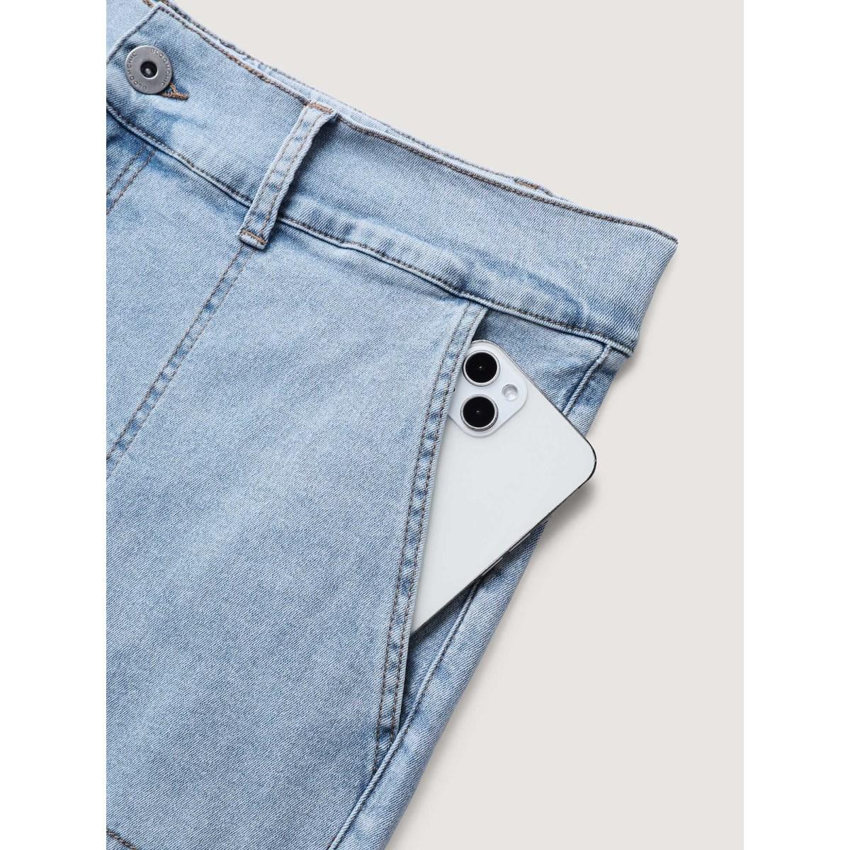 Plus Size Stretchy Waist Boyfriend Jeans Women Midblue Medium stretch Slanted pocket Jeans BloomChic 16/1X Product Image