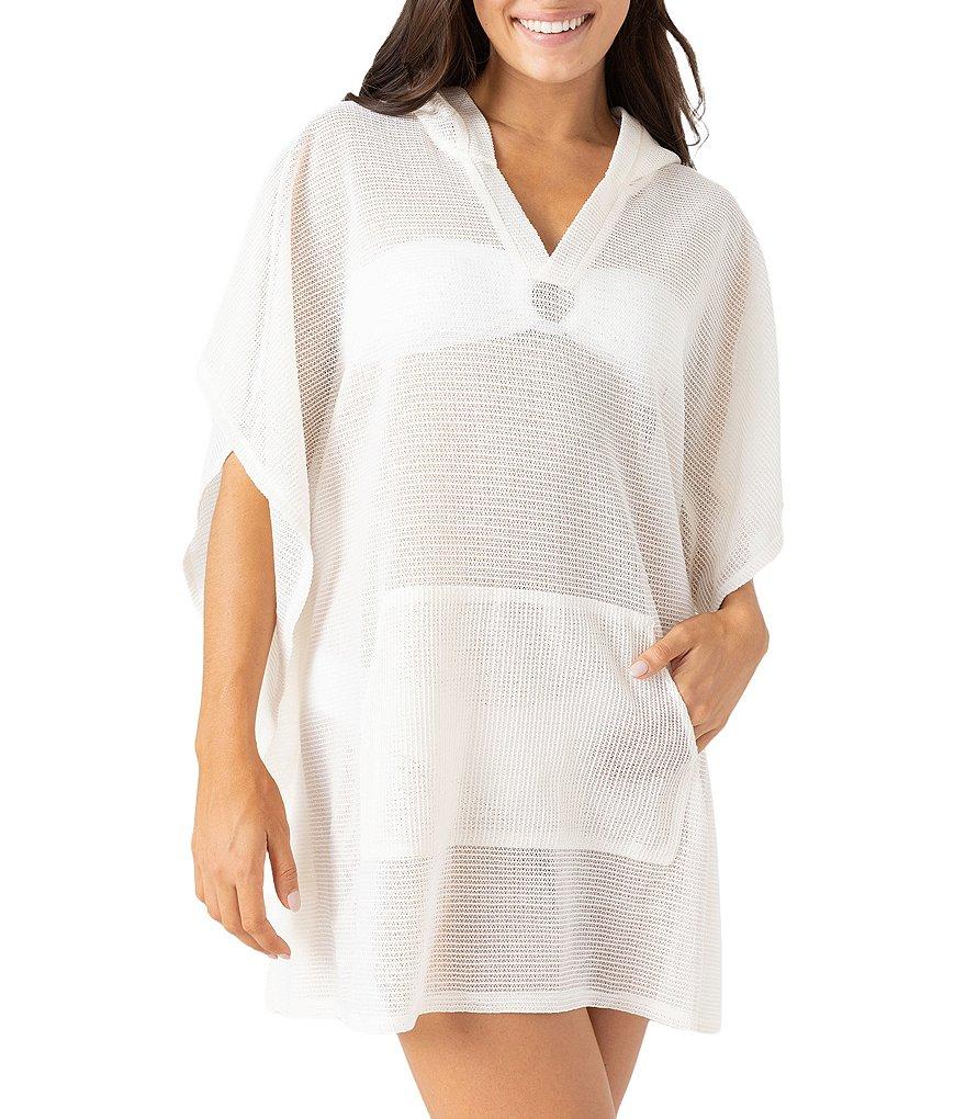 Roxy Solid Crochet Hoodie Neck Poncho Swim Cover-Up Product Image