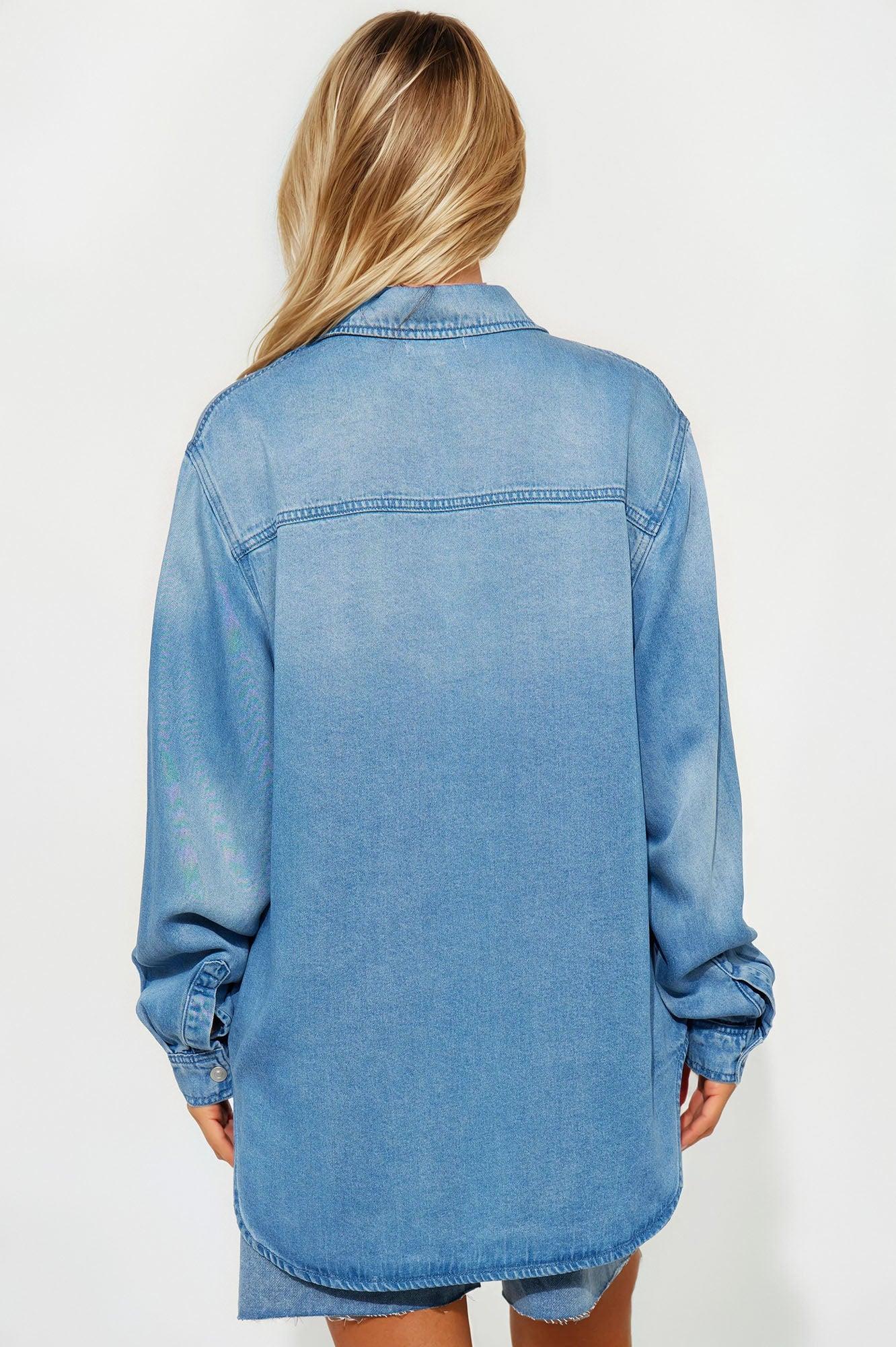 Sweet Southern Charm Oversized Denim Shirt - Light Wash Female Product Image