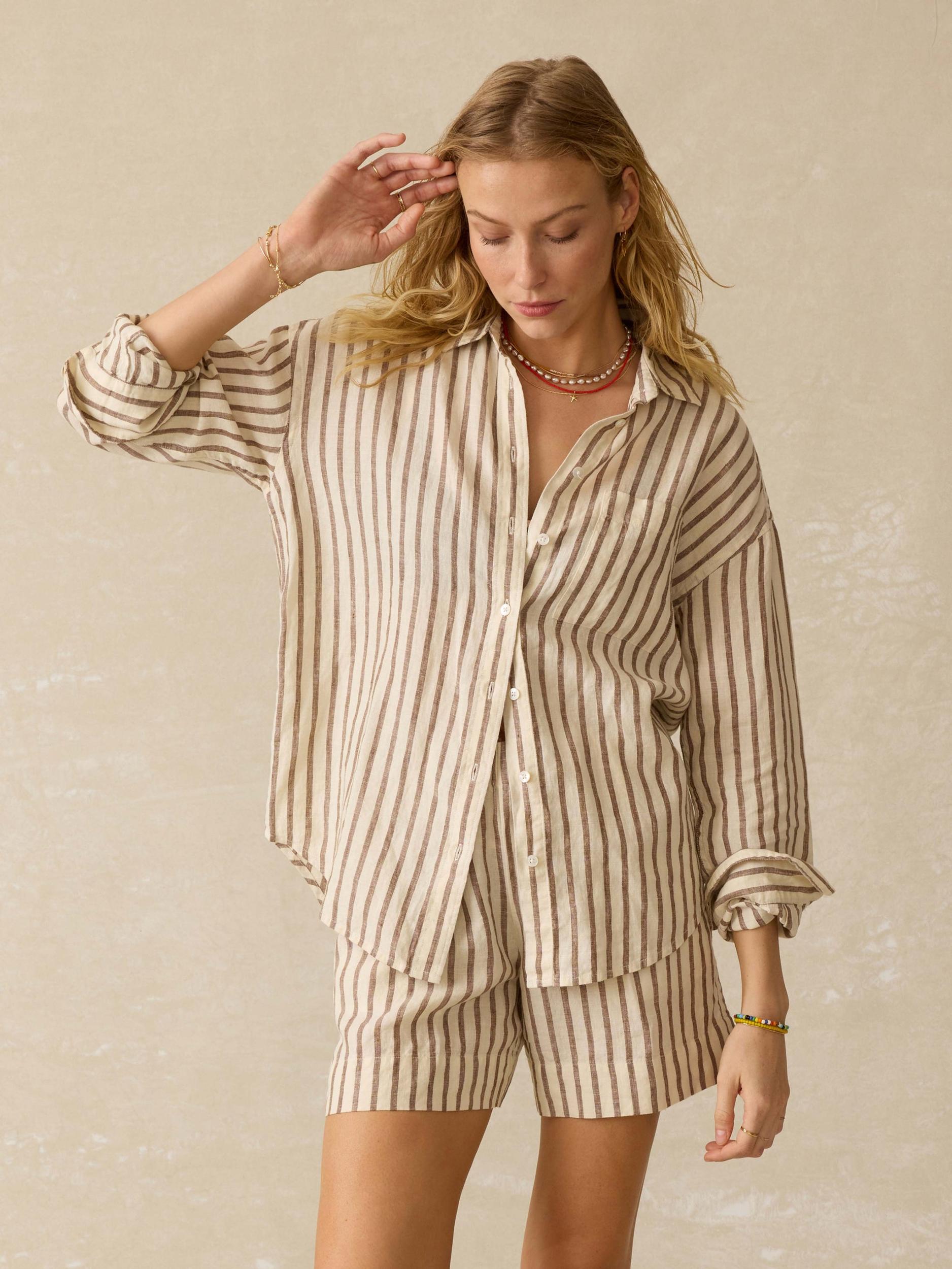 Laguna Linen Relaxed Shirt - Cocoa Grove Stripe Product Image