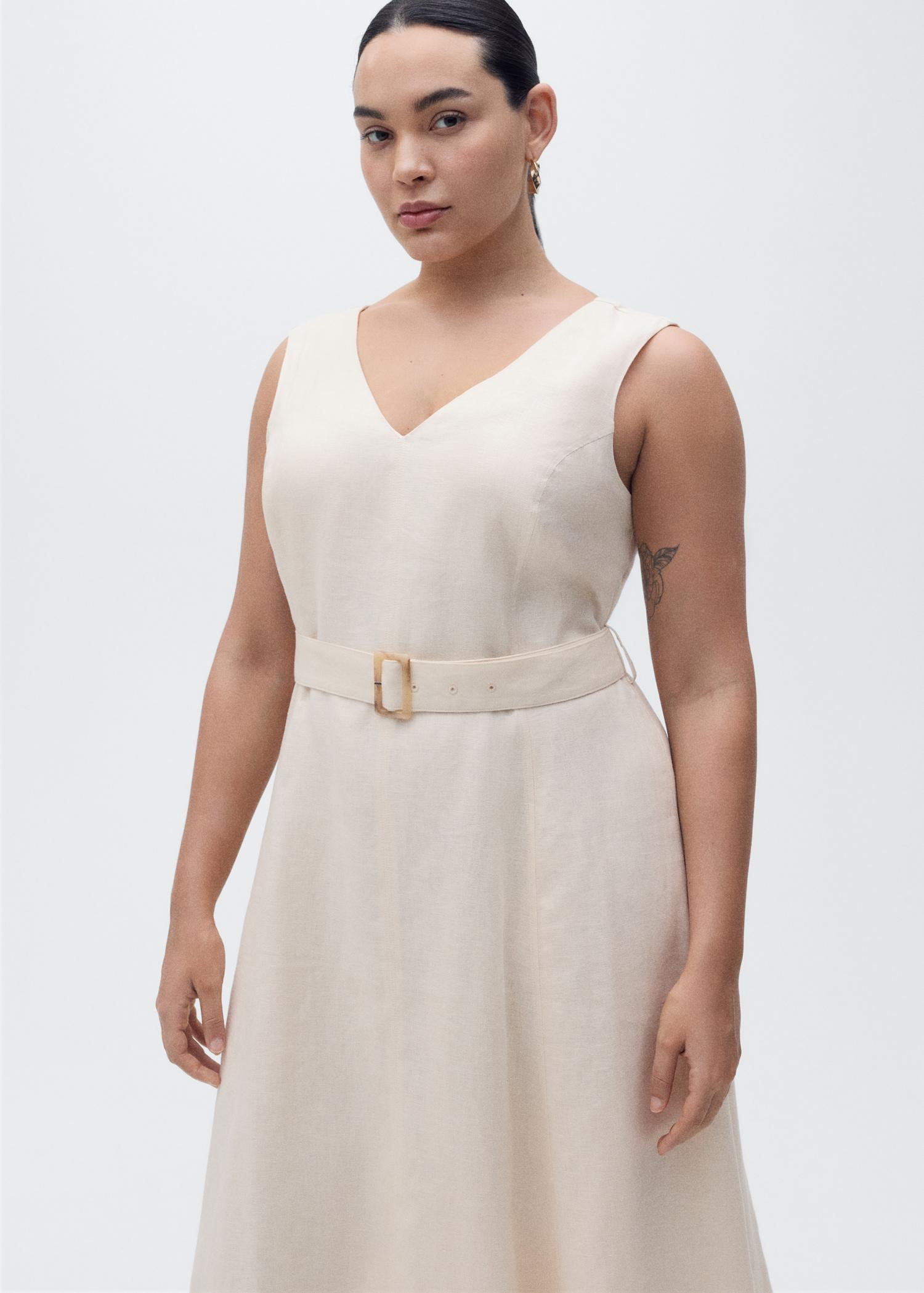 Belt linen dress - Women | MANGO USA Product Image