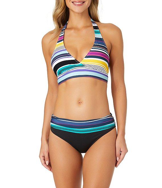 Anne Cole Barcode Multi Color Stripe Fold Over Hipster Swim Bottom Product Image