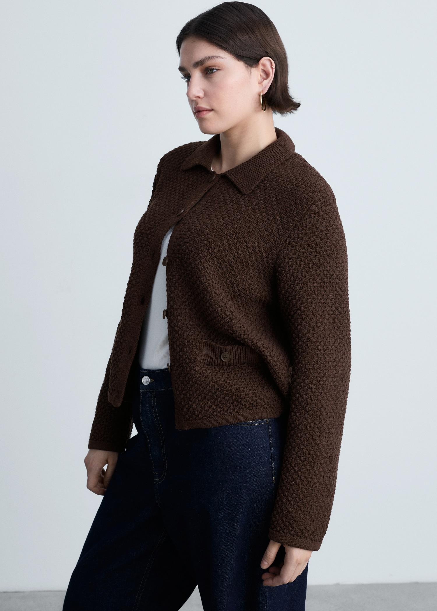 Polo-neck knitted jacket - Women | MANGO USA Product Image