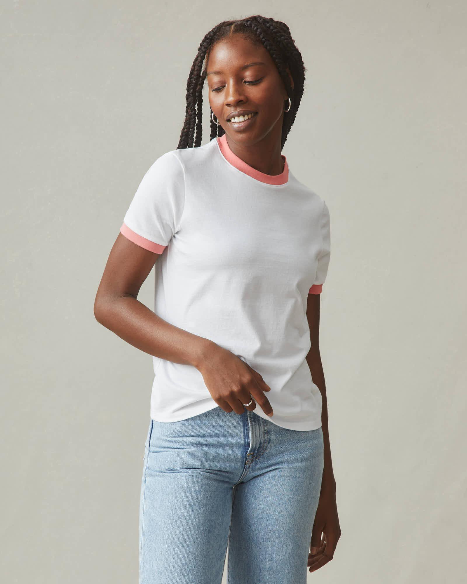 Women's Ringer Tee - White/ Pink Mauve Product Image