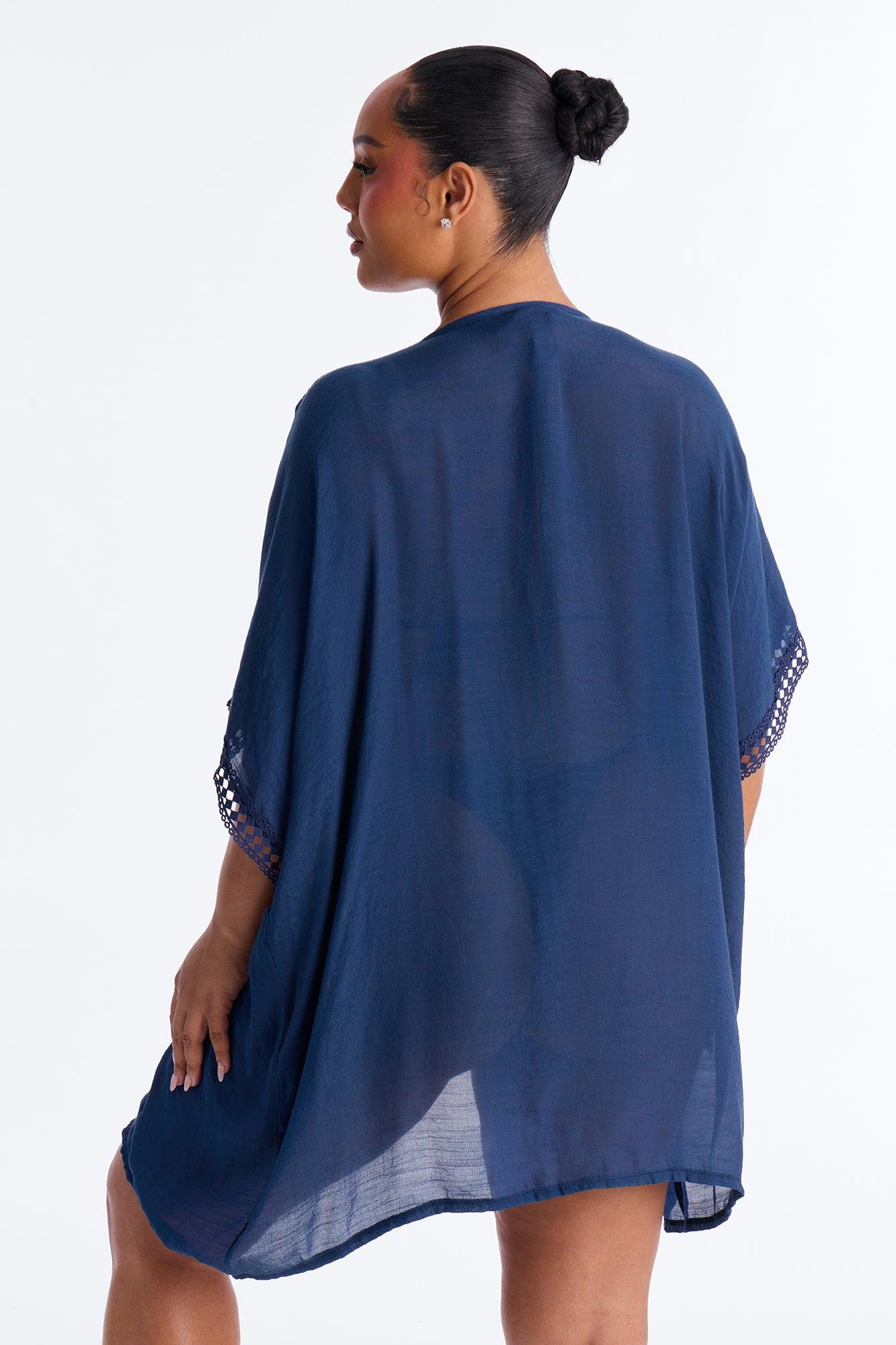 Off Duty Linen Swim Cover Up Shirt - Navy Female Product Image