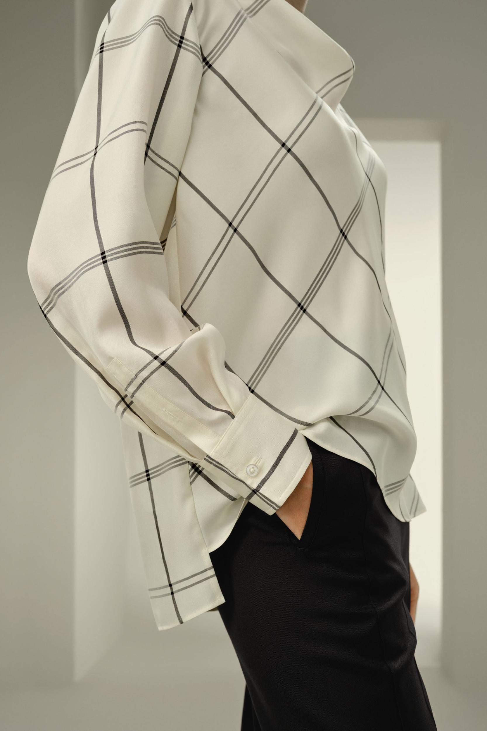 Silk Twill Cowl Neck Top in Check Product Image