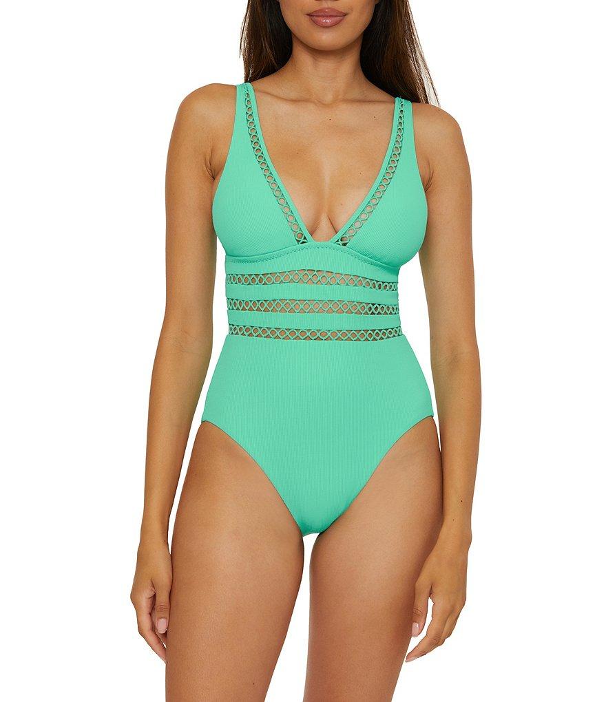 Becca By Rebecca Virtue Modern Edge Toni Fine Ribbed Texture Plunge Neck One Piece Swimsuit Product Image