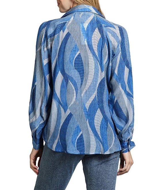 APNY Printed Collared V-Neck Long Sleeve Blouse Product Image