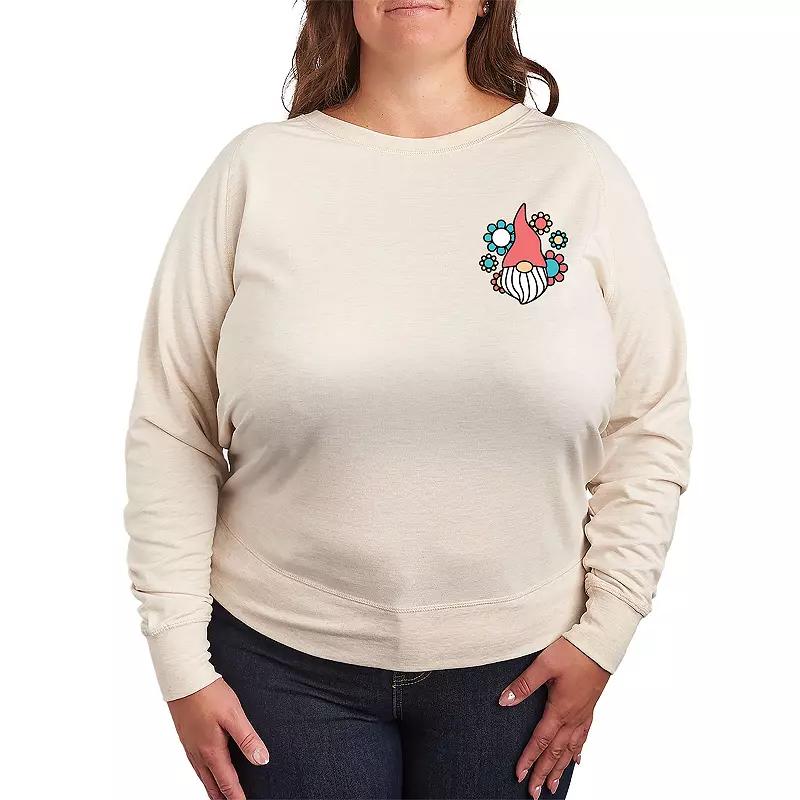 Plus Size Gnome And Flowers French Terry Long Sleeve Tee, Womens Product Image