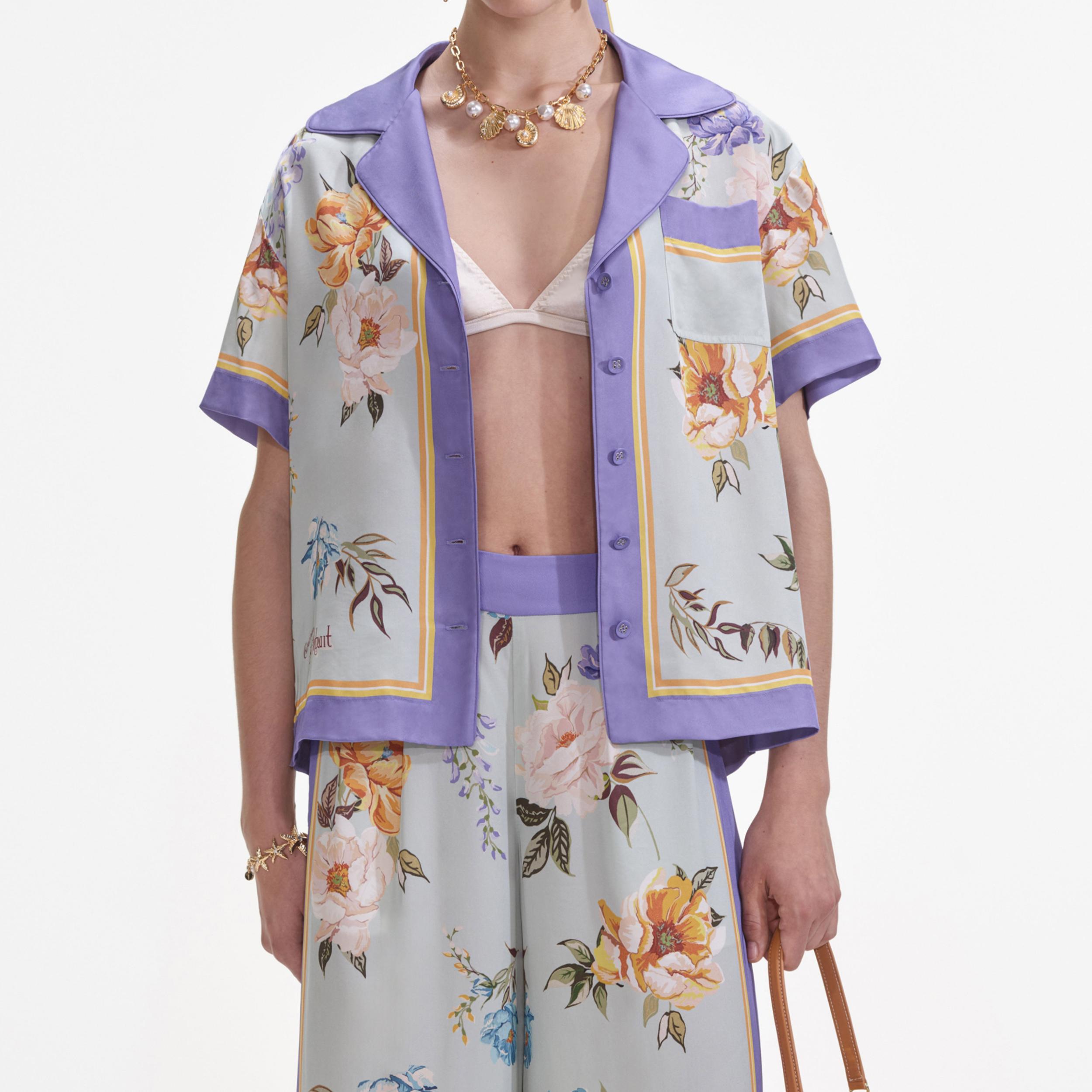 Blue Floral Viscose Shirt Product Image