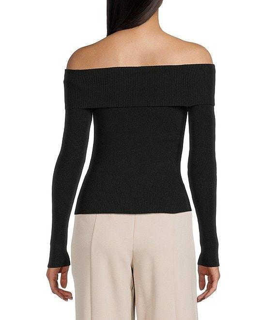 Double Zero Cropped Ribbed Knit Off-The-Shoulder Long Sleeve Top Product Image