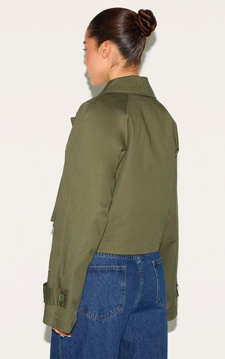 Khaki Cropped Storm Flap Detail Trench Coat Product Image