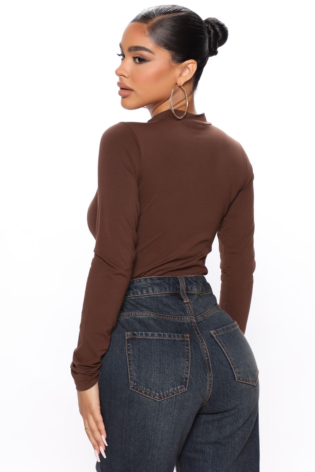 Melanie Mock Neck Bodysuit - Chocolate Product Image