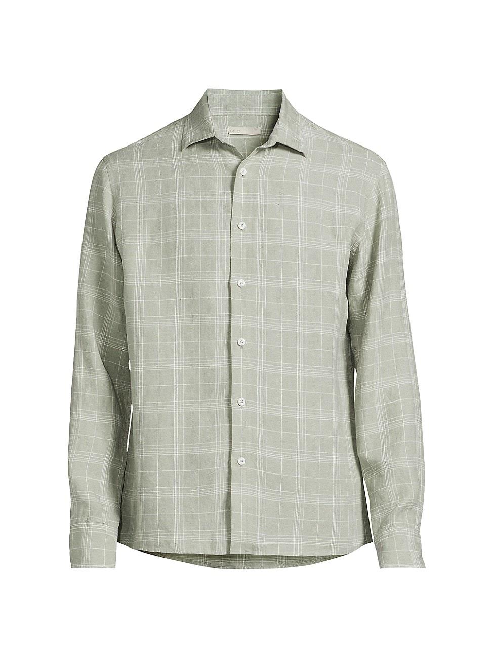 Mens Linen Plaid Button-Up Shirt Product Image