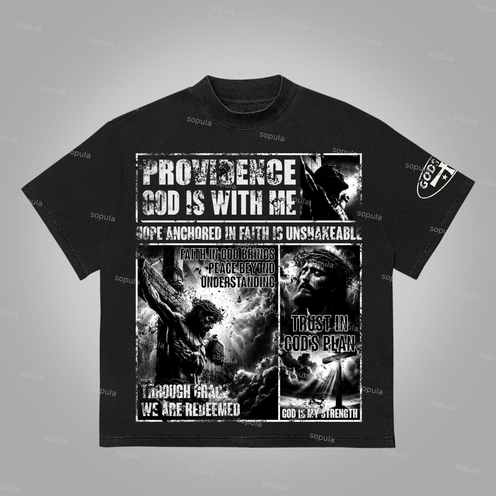 God Is With Me. Retro Vintage Printed Graphics Cotton T-Shirt Product Image