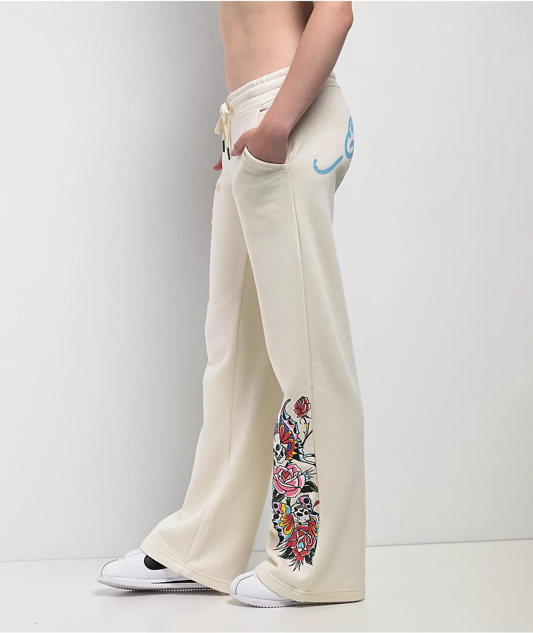 Ed Hardy Love Kills Slowly Heart Ivory Sweatpants Product Image