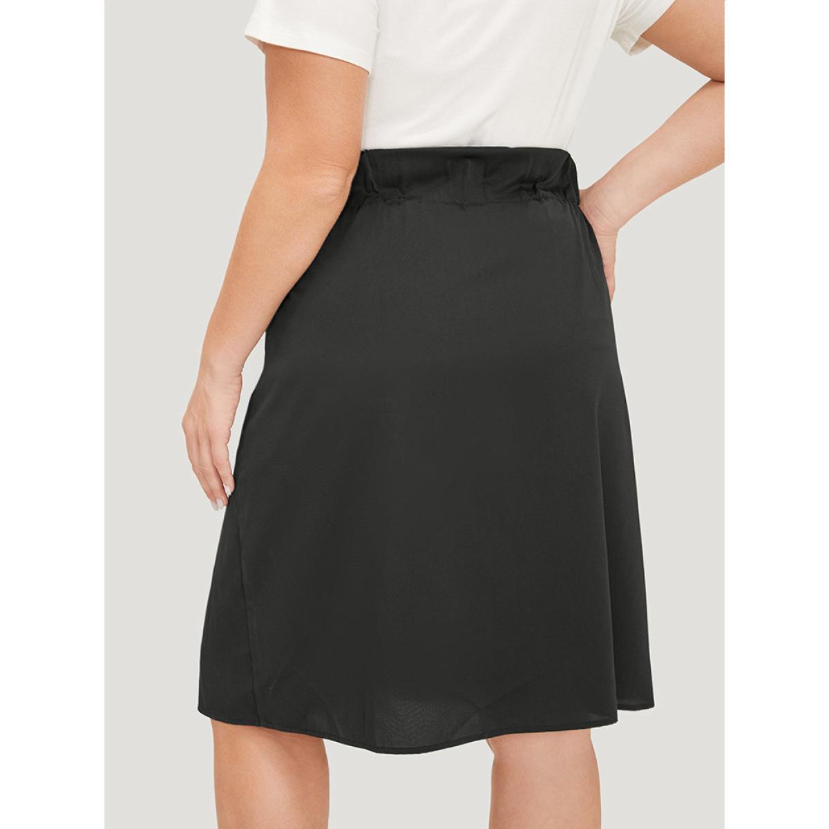 Plus Size Plain Pocket Lace Up Skirt Women Black Casual Plain No stretch Dailywear Skirts BloomChic 22-24/3X Product Image