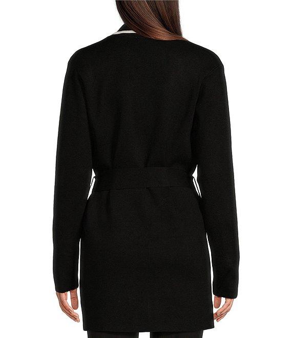 Calvin Klein Contrast Tie-Front Notch Lapel Long Sleeve Sweater Product Image