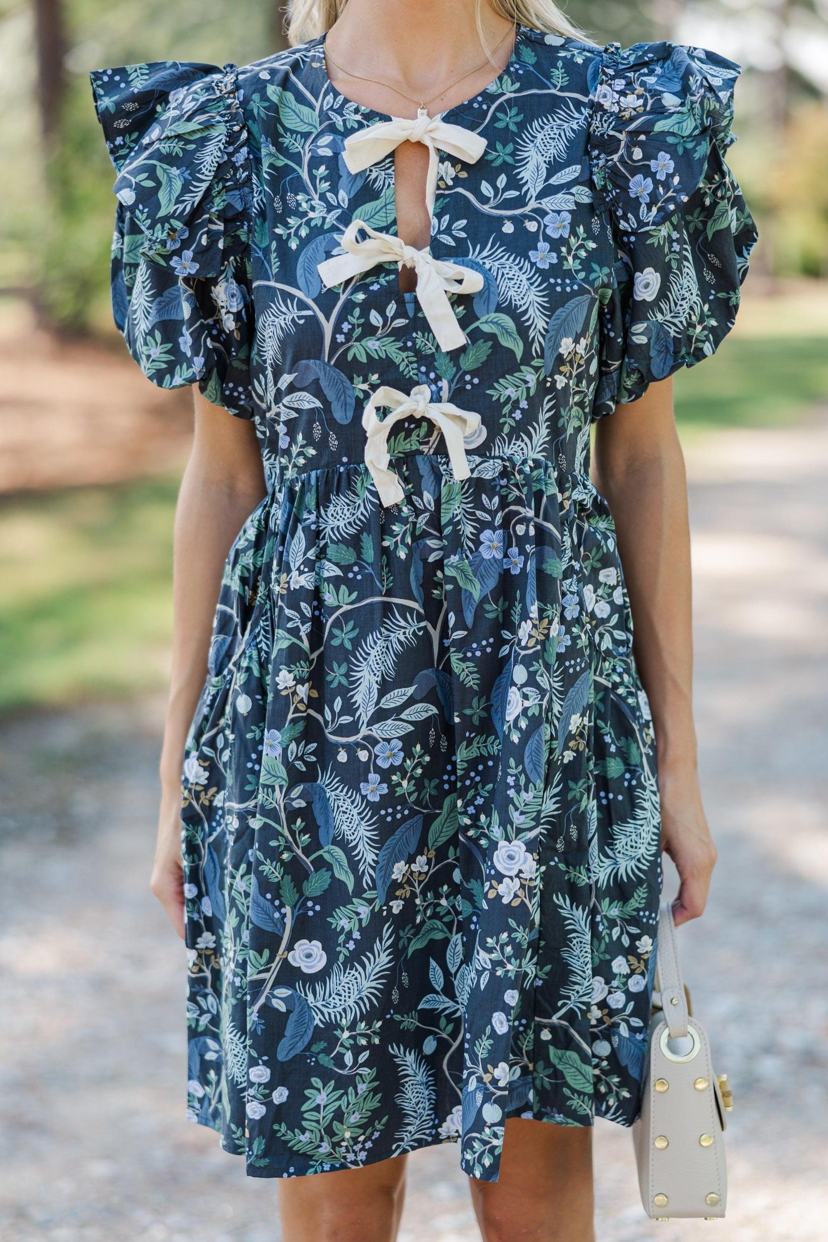It's In The Wind Indigo Blue Floral Dress Female Product Image