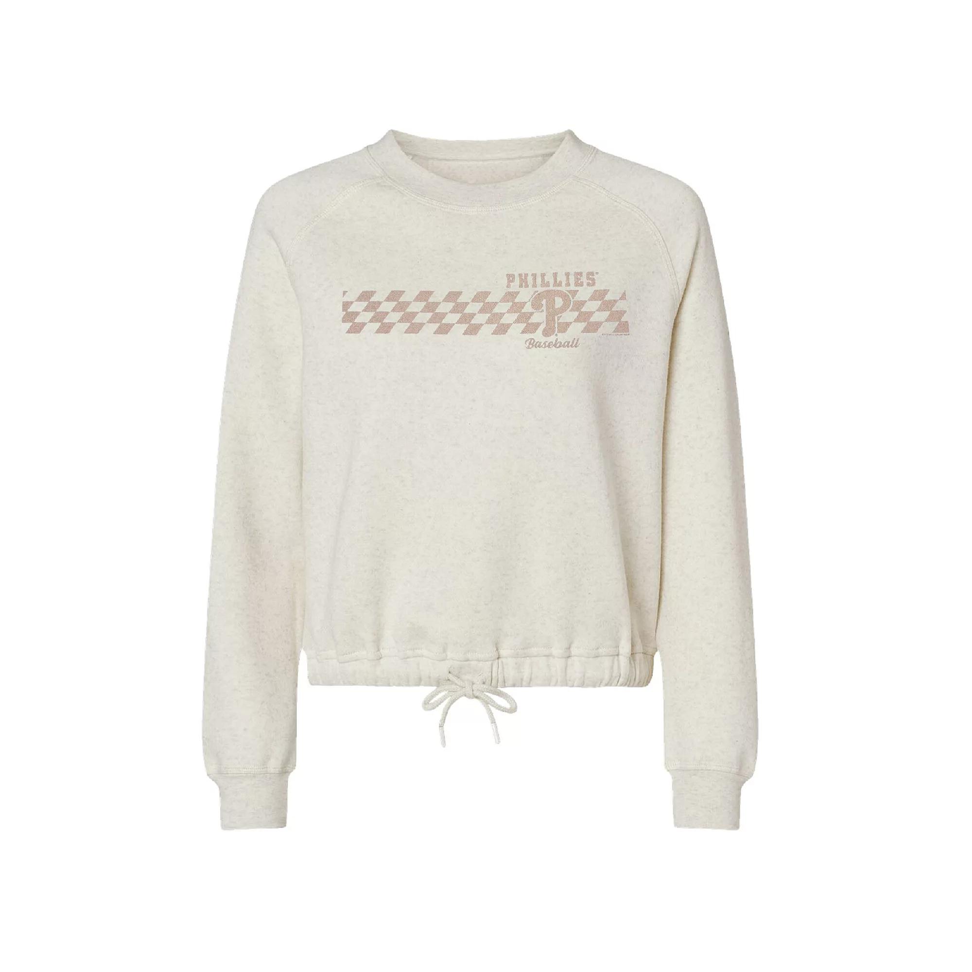 Women's Soft as a Grape Natural Philadelphia Phillies Tonal Checkered Sweatshirt,  Product Image